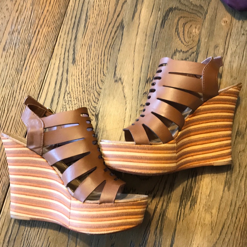 Cork platform strappy sandals heels size 6